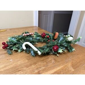 Vintage 1960s plastic holly and berry Christmas 3.5 In Candle Holder Candy Cane